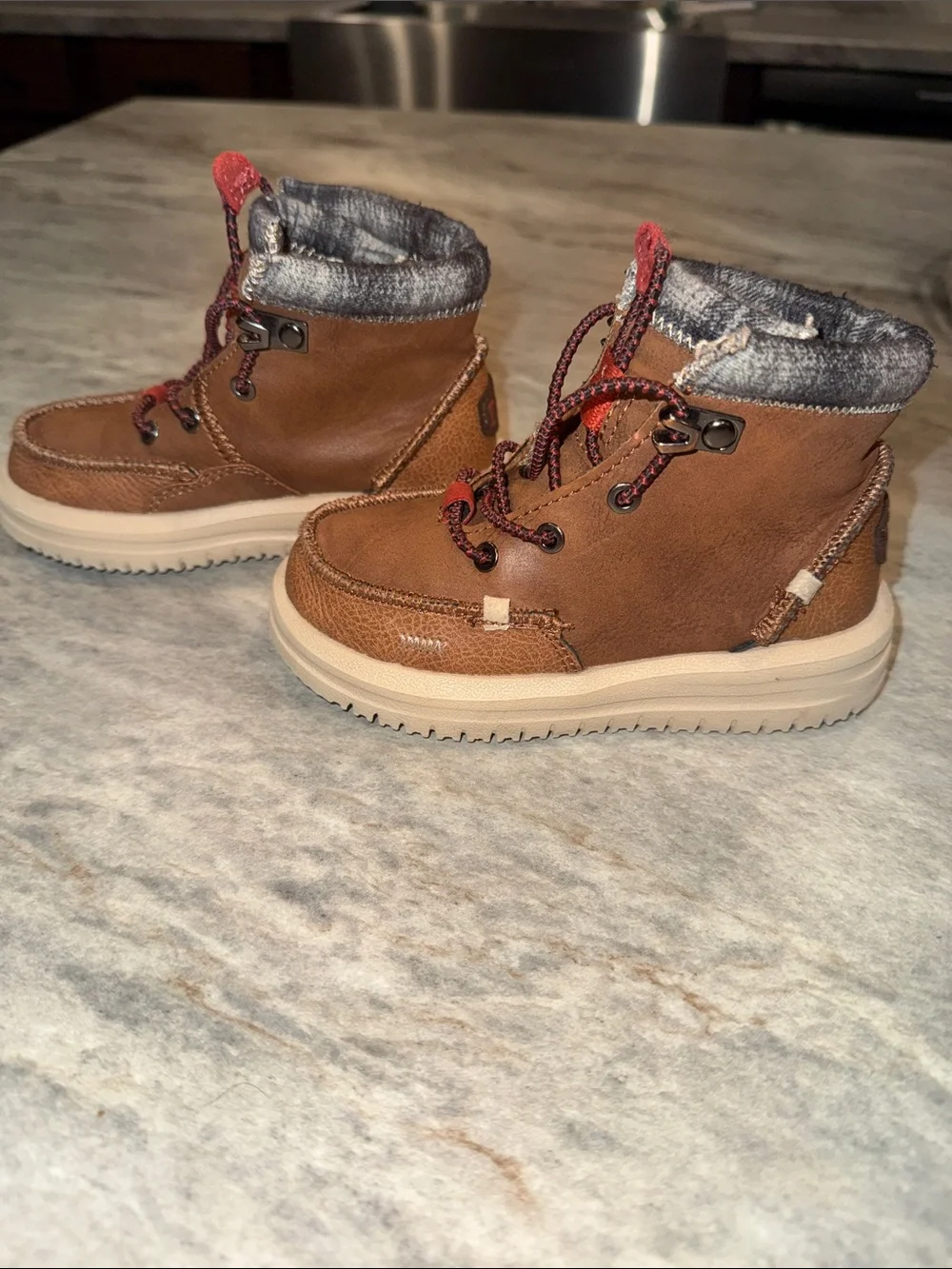 Hey Dude Brown Kids Boot with Red Lace Accents
